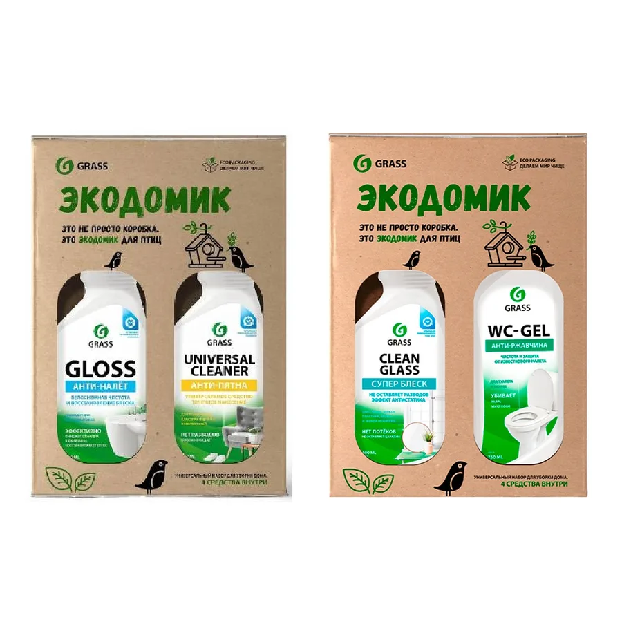 GraSS Набор для уборки Дома №1 (WC-Gel/Clean Glass/Gloss/Universal Cleaner) 800477