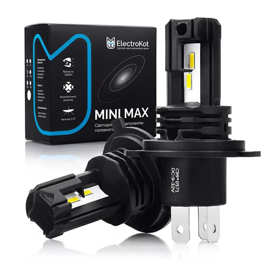 Светодиодные LED лампы ElectroKot MiniMax 12V H4 6000K к-т 2шт