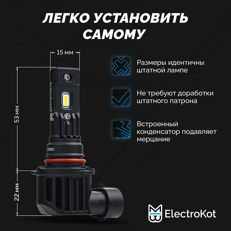 Светодиодные LED лампы ElectroKot MiniMax 12V HB3 6000K к-т 2шт
