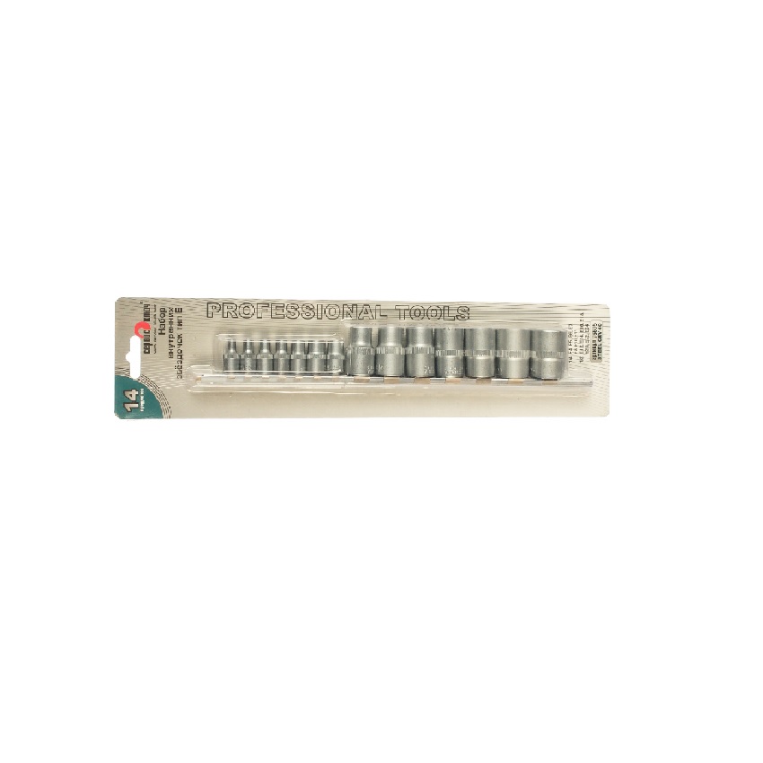 Сервис ключ 76605 Набор головок TORX 1/2-1/4 6-ти гр. 14пр. на планке
