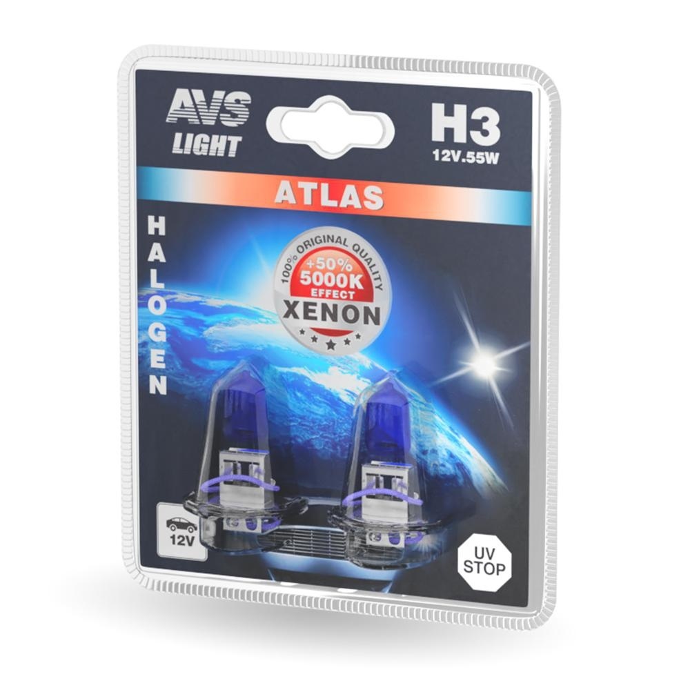 Лампа 12V AVS ATLAS H3 55W 5000K (Блистер 2шт.)