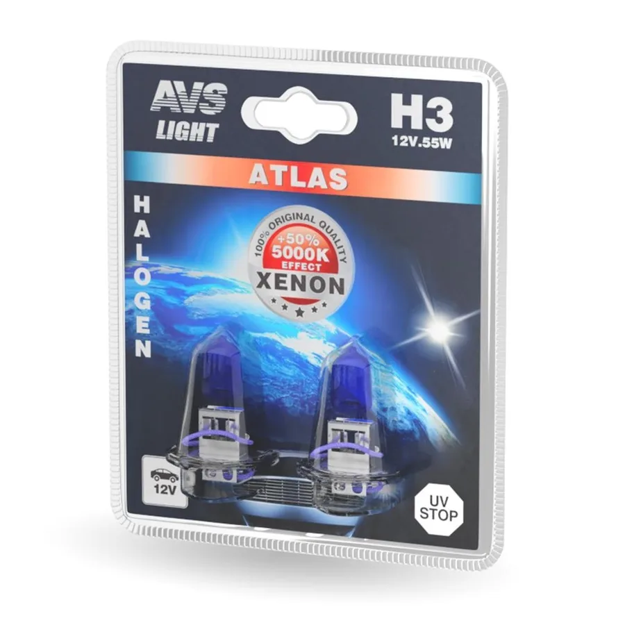 Лампа 12V AVS ATLAS H3 55W 5000K (Блистер 2шт.)
