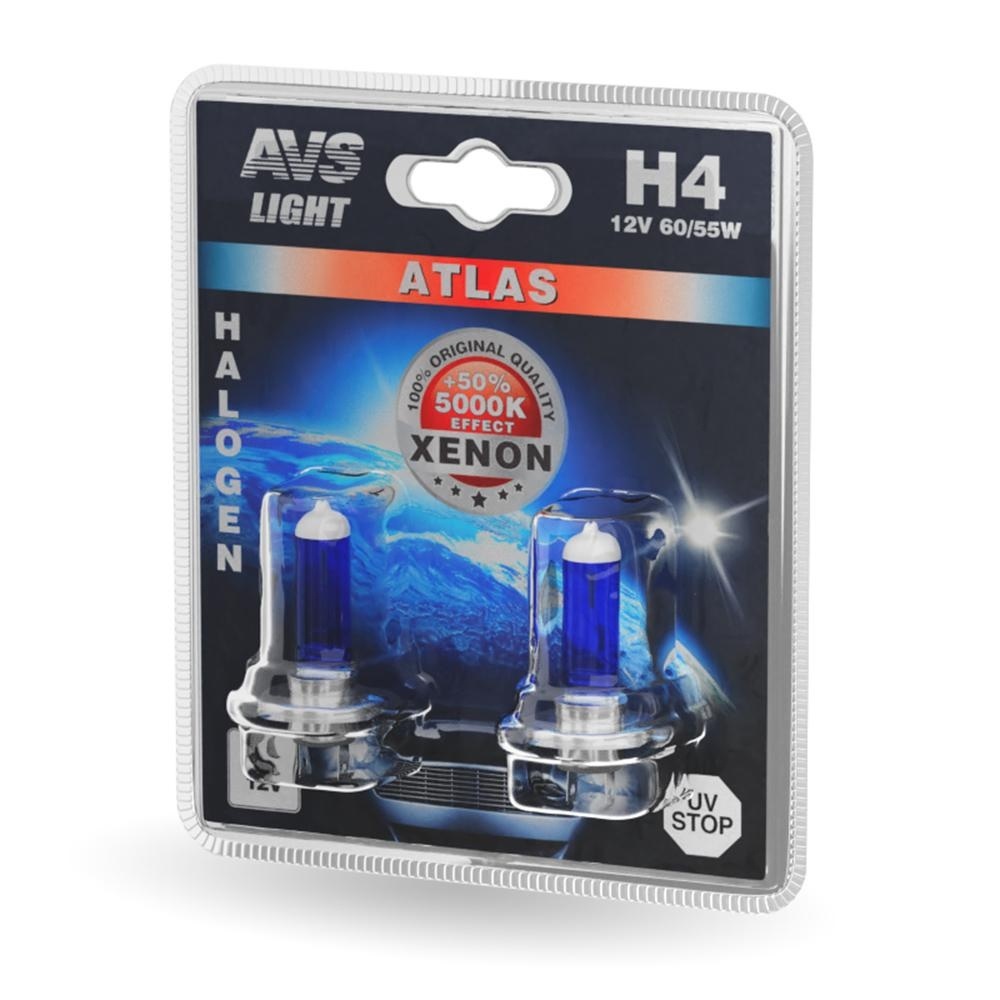 Лампа 12V AVS ATLAS H4 60/55W 5000K (Блистер 2шт.)