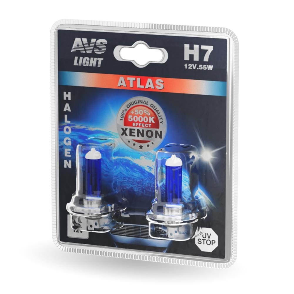 Лампа 12V AVS ATLAS H7 55W 5000K (Блистер 2шт.)