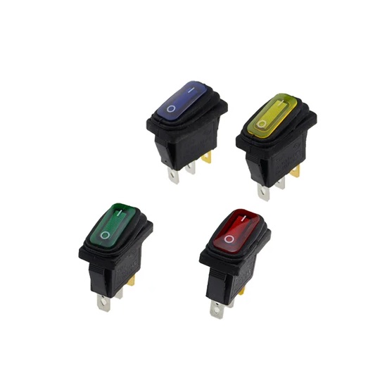 Кнопка-клавиша 12V 15A (3c) синяя/красн/зел с подсв. влагозащ. KCD3-101NW