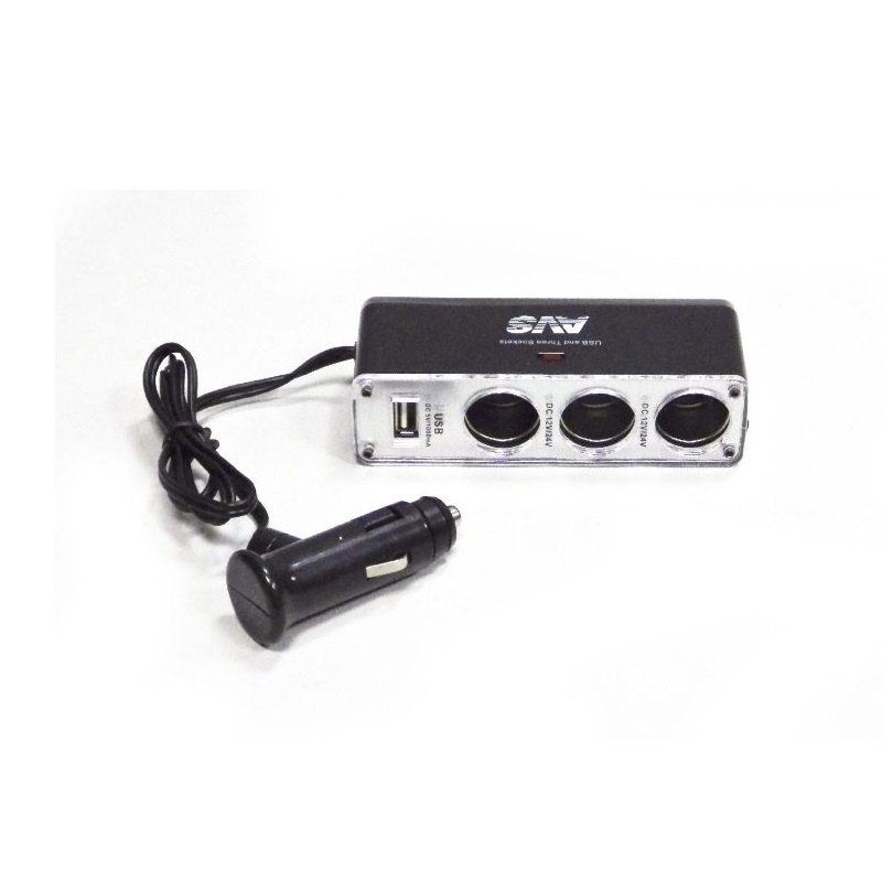 Разветлитель прикур. 3гн. AVS CS313U + USB