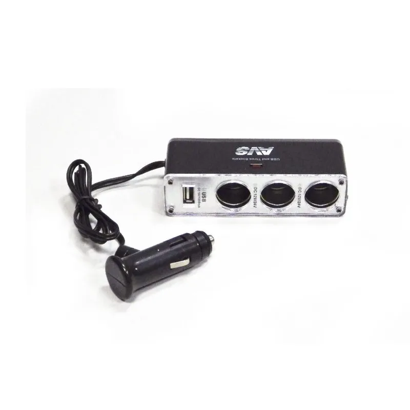 Разветлитель прикур. 3гн. AVS CS313U + USB
