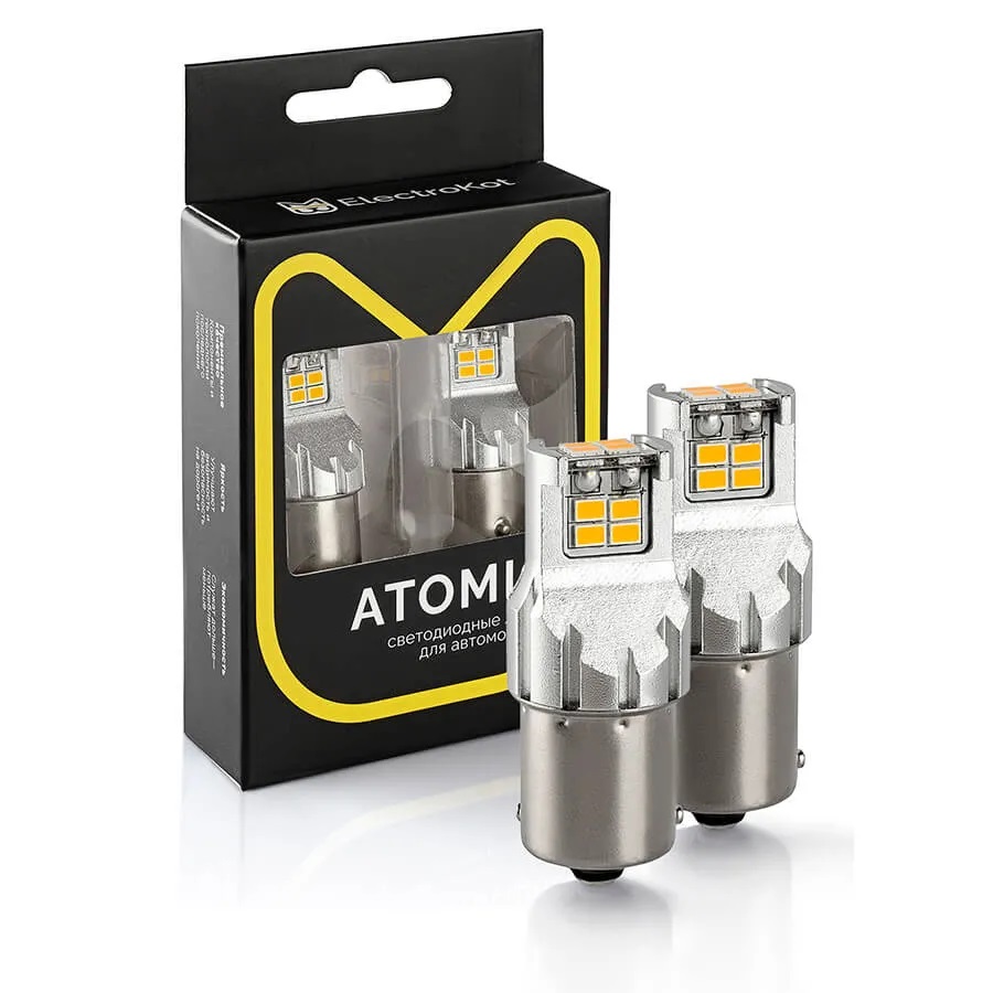 Лампа диодная ElectroKot 12V PY21W 12SMD 3020 (BA15S) Atomic оранжевая кт. 2шт