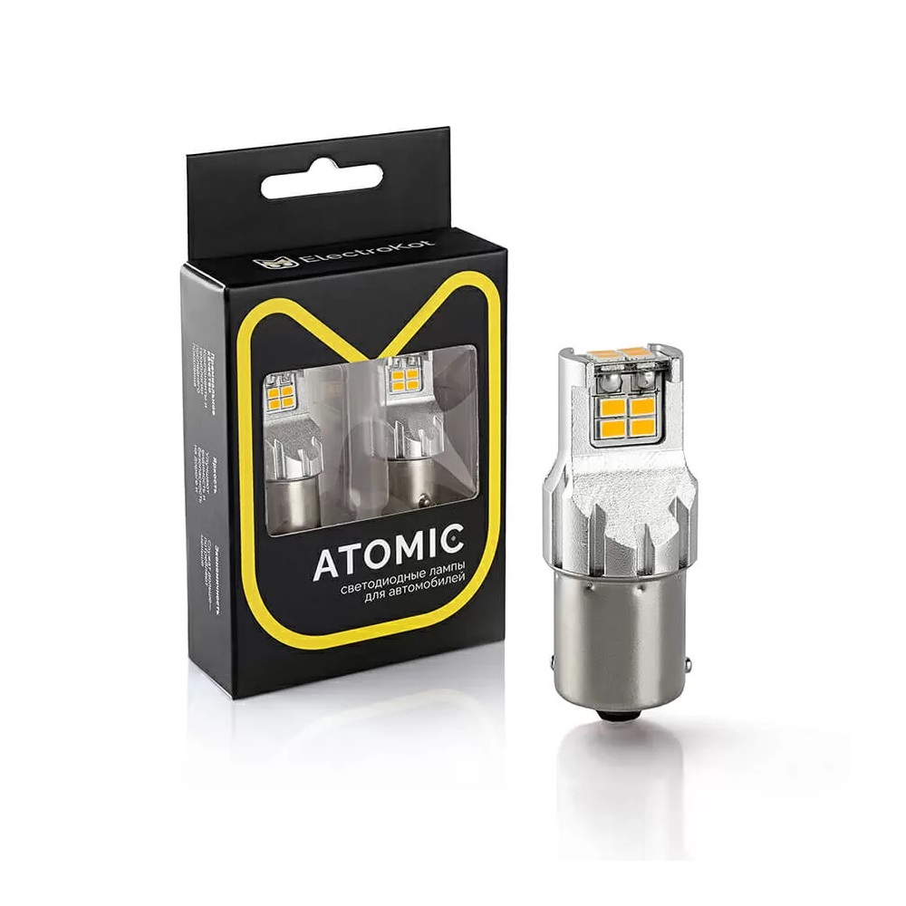 Лампа диодная ElectroKot 12V PY21W 12SMD 3020 (BA15S) Atomic оранжевая кт. 2шт