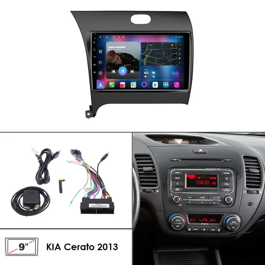 Установочный к-т для штатной а/м 9" KIA Cerato 3 2013-2017 + проводка