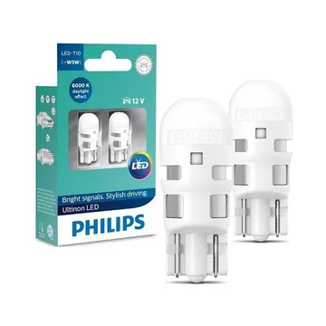 яЛампа диодная 12V W5W б/ц PHILIPS T10 1W 6000K 2щт.