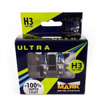 Лампа МАЯК ULTRA H3 12V 55W Pk22s SUPER LIGHT +100%