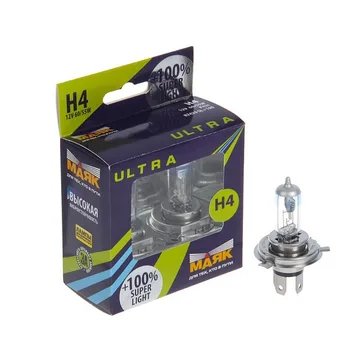 Лампа МАЯК ULTRA H4 12V 100/90W P43t SUPER LIGHT +100%