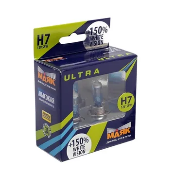Лампа МАЯК ULTRA H7 12V 55W Px26d White Vision+150%