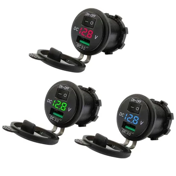 АЗУ врезное ун-ое 1USB 12V-24V QC-3.0 + вольтметр 4326