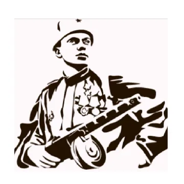 Наклейка "Солдат с ППШ" белый (31х23) 9275