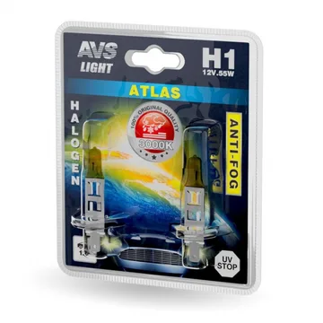 Лампа 12V AVS ATLAS H1 55W Желтый (Блистер 2шт.)
