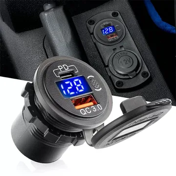 АЗУ врезное ун-ое 1USB+1TypeC 12V-24V QC-3.0 + вольтметр 6014