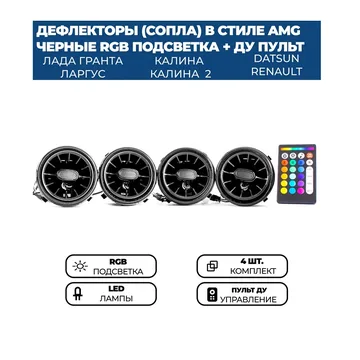 Дефлектор воздуховода в стиле AMG (к-т 4шт +пульт Д.У. 8-цветов) управ. через приложение