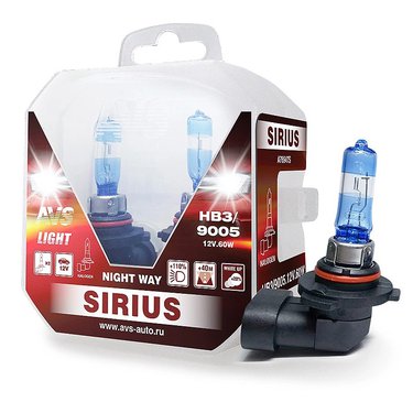 Лампа 12V AVS SIRIUS Night Way HB3/9005 65W +110% (Eurobox,2шт.)